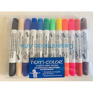 CANETA PARA TECIDO C/12 CORES PONTA DUPLA REF.475 MAGIC COLOR