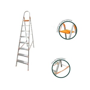 ESCADA DE ALUMÍNIO DOMÉSTICA 8 DEGRAUS PATAMAR 184CM EDS008 ÁGATA