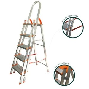 ESCADA DE ALUMÍNIO DUPLA 4 DEGRAUS PATAMAR 89CM EMD005 ÁGATA